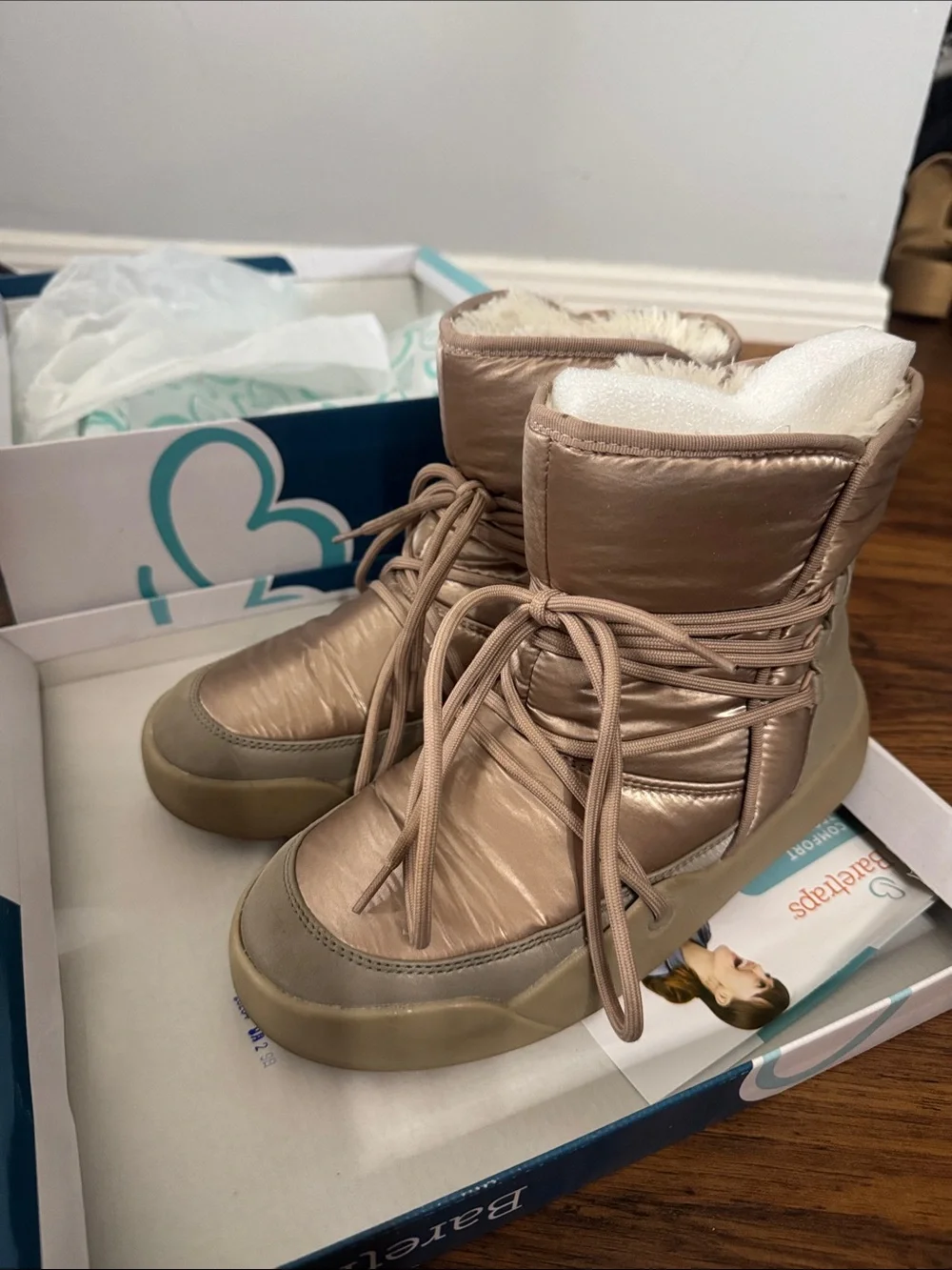 Women's Metallic Taupe Winter Lace-Up Boots